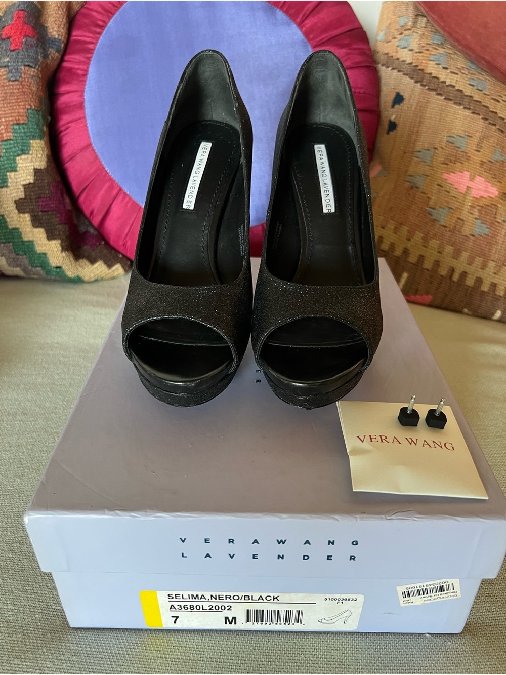Vera Wang Lavender Label Black Peep-Toe Platform Pumps